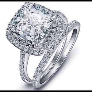 18K White Gold Plated CZ Engagement Wedding Band